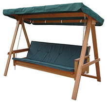 ROJAPLAST Vegas Lux Wooden Garden Three Seat Swing, Brown. Green Roof, 118 x 235 x 179 cm