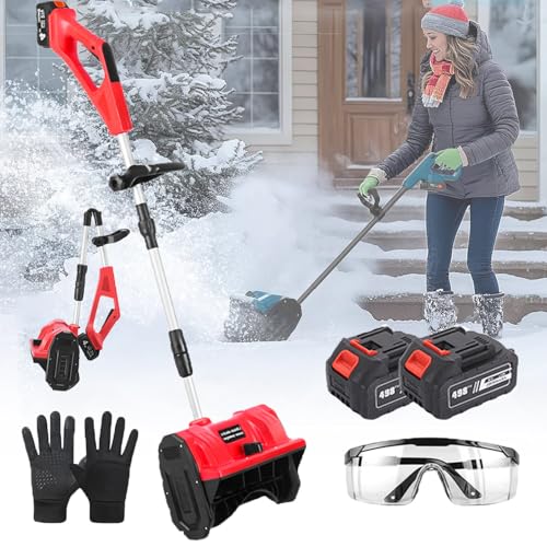 Home Snow Blower, Electric Cordless Snow Shovel, Folding Snow Blower Thrower with Brushless Motor, 26ft Throwing Distance for Snow Removal,Red-2Batteries