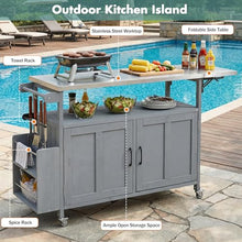 roomfitters Outdoor Kitchen Island with Stainless Steel Top, Rolling BBQ Prep Cart with Folding Drop Leaf, Grey