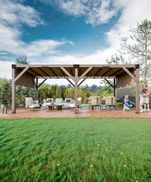 KYBOLT 12x20 Ft Wood Pergola with Retractable Sunshade Canopy Reddish-Brown