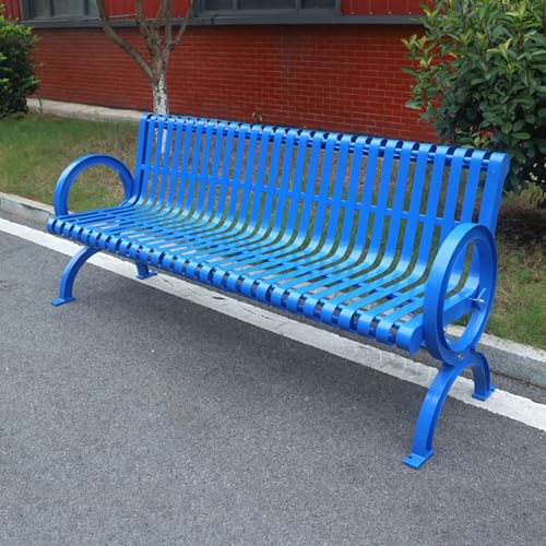 YCYHXJB Patio Garden Bench, Metal Outdoor Bench with Backrest and Armrests, Rounded Corners, Load Capacity 880 Lbs for Lawn, Yard, Porch, Work Entryway(Blue,150x63x78cm/59x25x31in)