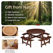 CKEASEAN 8 Person Wooden Picnic Table, Outdoor Round Picnic Table with 4 Built-in Benches, Umbrella Hole, Outside Table and Bench Set for Patio, Backyard, 500lbs Capacity Per Bench (Brown - 8Person)