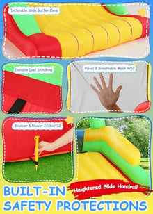 Whubefy Inflatable Bounce House Obstacle Course with Blower Red/Yellow/Blue/Green