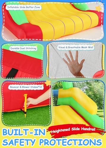 Whubefy Inflatable Bounce House Obstacle Course with Blower Red/Yellow/Blue/Green