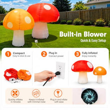 Wellcomer 2 Pcs Inflatable Mushroom Decor with LED Lights, 8Ft & 6Ft Blow Up Mushrooms for Garden Yard Outdoor Fairy Tale Party Decoration, Stage & Event Display