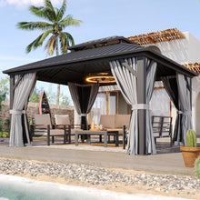 Aoxun Gazebo 10x12 Hardtop Gazebo with Double Galvanized Steel Roof, Gray