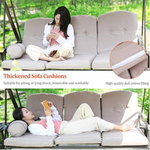 2/3-Seat Outdoor Patio Swing Chair with Adjustable Canopy, Heavy Duty Steel Frame Porch Swings, Thickened Cushions &2 Side Cup Holder, All Weather Patio Furniture(3-Seater)