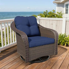 MeetLeisure Wicker Swivel Rocking Chairs - Outdoor Brown Wicker Swivel Glider Chair Outdoor Rocking Chair with Water-Resistant Cushions, Blue