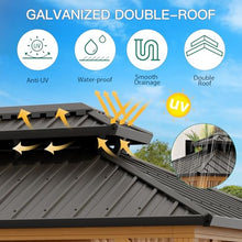GarveeLife 10x12ft Double Roof Hardtop Gazebo with Netting and Curtains Wood Grain