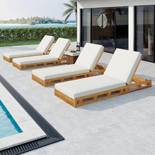 Merax Acacia Wood Chaise Lounge Chair Outdoor Set of 4, Patio Recliner with 4 Position Adjustable Backrest and 4" Thick Double-fold Cushion