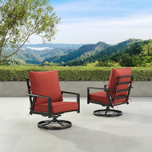 Oakland Living Pair of Black Aluminum Patio Deep Seating Swivel Rocker Club Chairs with Red Cushions