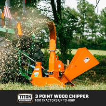 Titan Attachments 3 Point Wood Chipper, PTO Driven for Tractors up to 40HP, 25" Rotor Chips up to 4" Diameter Timber, Self-Feeding Chute, Adjustable Discharge, Shredder Mulcher with Reversible Blades
