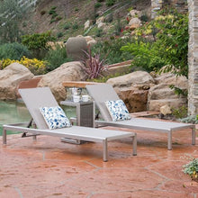Christopher Knight Home Cape Coral Outdoor Mesh Chaise Lounge Set with Wicker End Table Gray + Silver