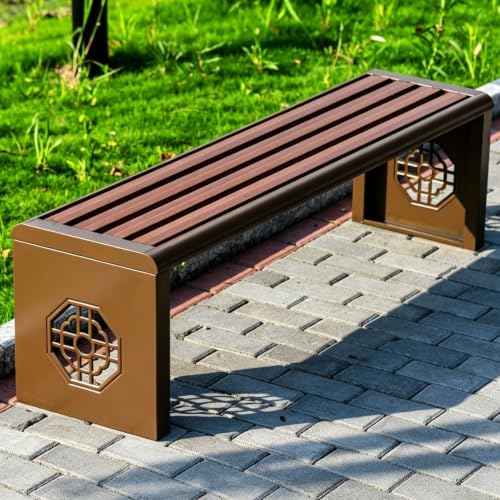 Vttui Outdoor Park Bench, Decorative Cut‑Out Metal Frame Seat