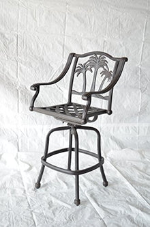 Palm Tree Outdoor Patio Set 3pc Swivel Barstools 30" H Dark Bronze Cast Aluminum (30", Walnut Cushions)