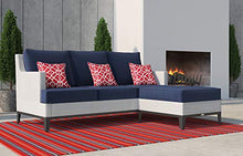 Tommy Hilfiger Hampton Modern White Mesh Outdoor Patio Furniture Collection Gunmetal Frame, Sectional, White & Navy