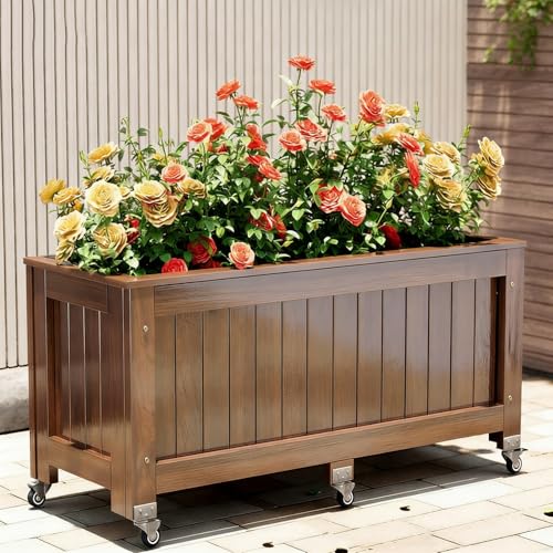 Dalumian Wooden Planter Box, Garden Raised Beds, Free-Standing Trellis Planter Box, Indoor and Outdoor Use, Elevated Above Ground Garden Bed for Garden, Patio, Balcony(100 * 40 * 40cm)