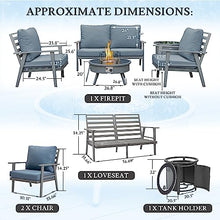 LeisureMod Walbrooke Modern Aluminum 5-Piece Patio Conversation Set with Firepit Navy Blue