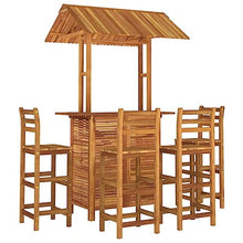 WDGJJFECNMUEHI 5 Piece Patio Bar Set Solid Wood Acacia Outdoor Furniture with Rooftop Shade, 4 Bar Stools & Dining Table for Garden, Backyard, Terrace Durable & Weather-Resistant