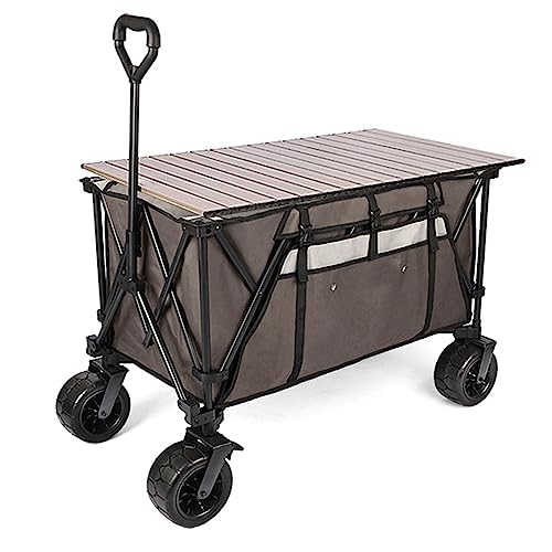 Garden Carts,Collapsible Wagon with Brake,Sports Outdoor Utility Wagon Folding Garden Wagon Sports Heavy Duty Steel Frame Foldable Yard Car with 100Kg Weight Capacity,Dark Gray,Brake+Table Board