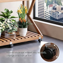 ARTUNV 3 Tier Ladder Plant Stand With Wheels, Wooden Slatted Flower Display Rack, Portable Rolling Storage Shelving For Terrace, Lawn & Home Decor(Size:70cm/27in,Color:Brown)