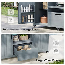 Merax 66.5" Outdoor Kitchen Island for Big Green Egg Grills, Solid Wood Outdoor Grill Cart for Tabletop Grill with Stainless Steel Top, Drawer, Compatible with Kamado Joe,Grey Blue