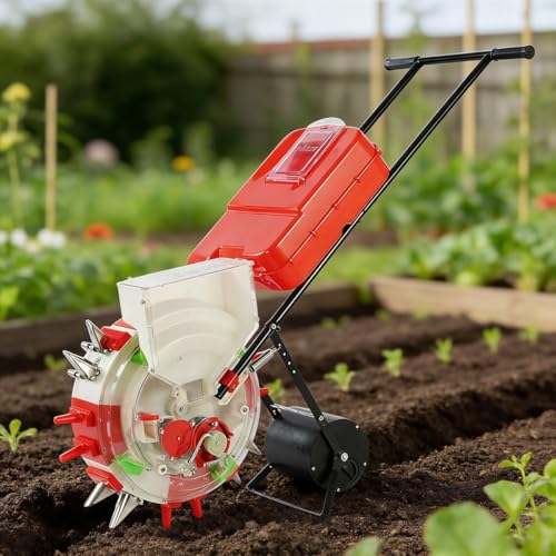 Garden Seeder and Fertilizer, Garden Push Seeder Planter, Quantitative Sowing, Durable Sweet Corn Planter, for Planting Corn Cotton Soybean Peanut(6-Nozzle)