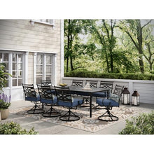 Hanover Montclair 9-Piece Outdoor Dining Set with 8 Swivel Rocker Chairs and Table, Navy