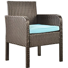 DUYHBAWRS 4 Pcs Patio Furniture Set Outdoor Rattan Sofa Seating Group Include 1 2 Chair Coffee Table Beige/Blue Cushions(E)