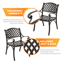 NUU GARDEN 3 Piece Outdoor Bistro Set Cast Aluminum Patio Set Bistro Table Set Rustproof Patio Table and Chairs with Umbrella Hole and Beige Cushions for Backyard, Balcony, Front Porch, Black