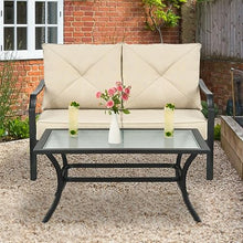 2 PCS Patio Loveseat With Coffee Table Outdoor Sofa Bench With Cushions
