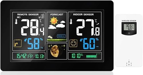JDXQBLD Weather Station, Professional Home Meteorological Weather Station, Indoor Outdoor Digital Thermometer Hygrometer, with Large LCD Screen, Outdoor Sensor, Weather