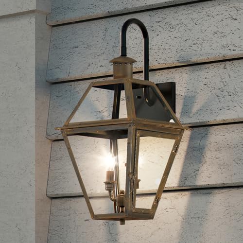 Urban Ambiance Luxury Historic Outdoor Wall Light, Large Size: 22.5" H x 10.5" W, with Tudor Style Elements, Bygone Bronze Finish, UQL1377, Paris Collection