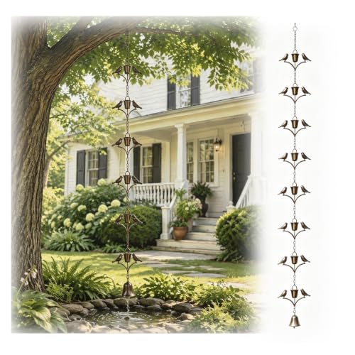 RNLFSP Custom Pure Copper Bird Rain Chain for Garden/Patio/Water Feature