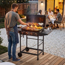7 Burner Small Gas Grills, Barbeque Grill Propane Cooking Surface: 45×32cm, Enameled Main Grate, Side Table stainless outdoor gas grill (Black, 7)