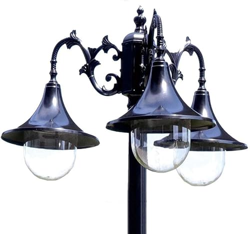 iumLeap Outdoor Lamp Post Light,170Cm 66.9In 3-Head Aluminum Path Pillar Lamp Garden Pillar Post Light Porch Exterior Bollard Path Lamp Glass Lanter(Black-252CM99.2in)