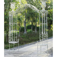 Outdoor Arch Trellis with Arched Bench, Wrought Iron Stand, Garden Decor for Courtyards, Villas, and Homes(A)