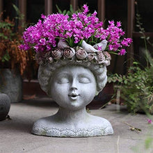 Statues Garden Ornaments Outdoor Vase Figurines Home Furnishing Decor Three Little Birds Stand On The Head of A Girl Wearing A Wreath Flower Pot Gray