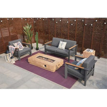 Gray Aluminum 4-Person Seating Group with Fire Pit and Cushions