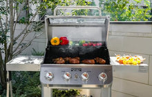 Monument Grills 4-Burner Liquid Propane Gas Grill, Silver Stainless Steel Grill Outdoor Patio Garden Barbecue Grill with Clearview® Lid and One Foldable Shelf, Mesa400MF