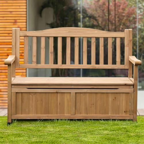 Wooden Outdoor Storage Bench,2 Seater Patio Garden Bench with Backrest