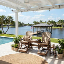 Outdoor Escape Brown Double Balcony Height Glider, Elevated 2-Seater with Center Table, All-Weather HDPE Glider Furniture