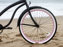 Firmstrong Women's Beach Cruiser Bicycle Single Speed 26 Inch Matte Black/Pink Rims