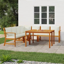 LKJVFCPW 7 Piece Patio Dining Set, Acacia Wood Outdoor Furniture with Cushions, Modular Garden Sofa and Table Set, Rustic Terrace Seating Group, Brown