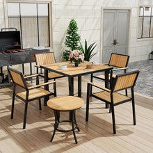 Pamapic 6-Piece Outdoor Aluminum Patio Dining Set with Plastic-Wood Table Top and 4 Stackable Chairs Teak