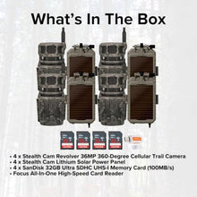 Stealth Cam Revolver 36MP 360-Degree Cellular Trail Camera Bundle with Solar Panel, Memory Cards & Card Reader