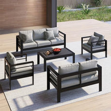 FansaFurn Outdoor Patio Furniture Loveseat Sofa, All-Weather Metal Aluminum Patio Couch with 5" Thick and Soft Cushion and Wide Arm, Outdoor Couch for Balcony, Porch, Backyard