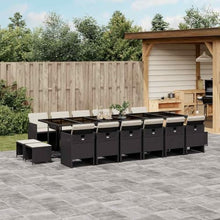 LKJephalotrope 17-Piece Garden Dining Set, 16-Seater Black Poly Rattan Patio Furniture Set with Large Dining Table and Cushioned Chairs for Outdoor Backyard Parties and Large Gatherings