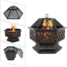 Hexagonal Retro Grill Stove Outdoor Wood Brazier Household Heating Charcoal Basin Courtyard Terrace Multifunctional Barbecue
