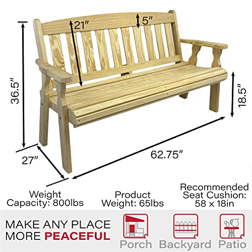 Amish Casual Outdoor Heavy Duty 800 LB Mission Pressure Treated Garden Bench(5 Foot, Unfinished)